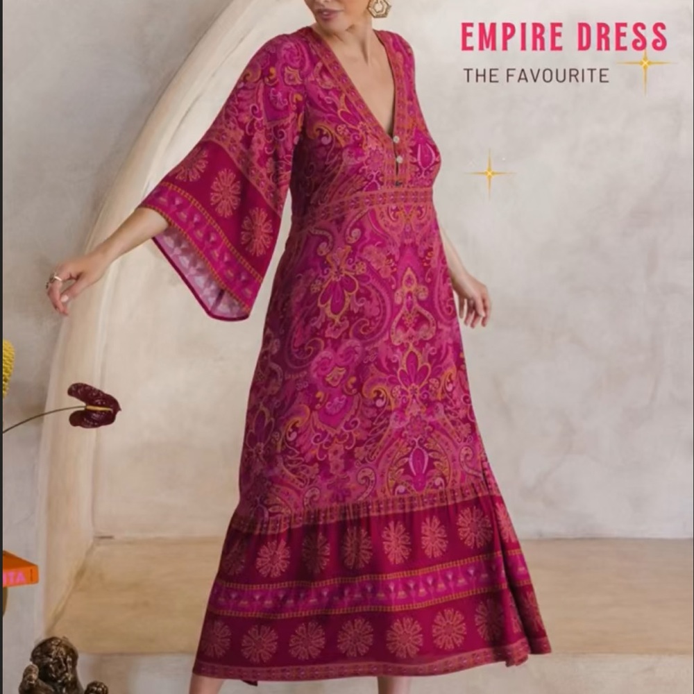 NINE LIVES BAZAAR EMPIRE maxi Tapestry Print Paisley Floral Dress xxl boho